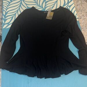Peruvian Connection Black and Blue Ruffled Peplum Blouse